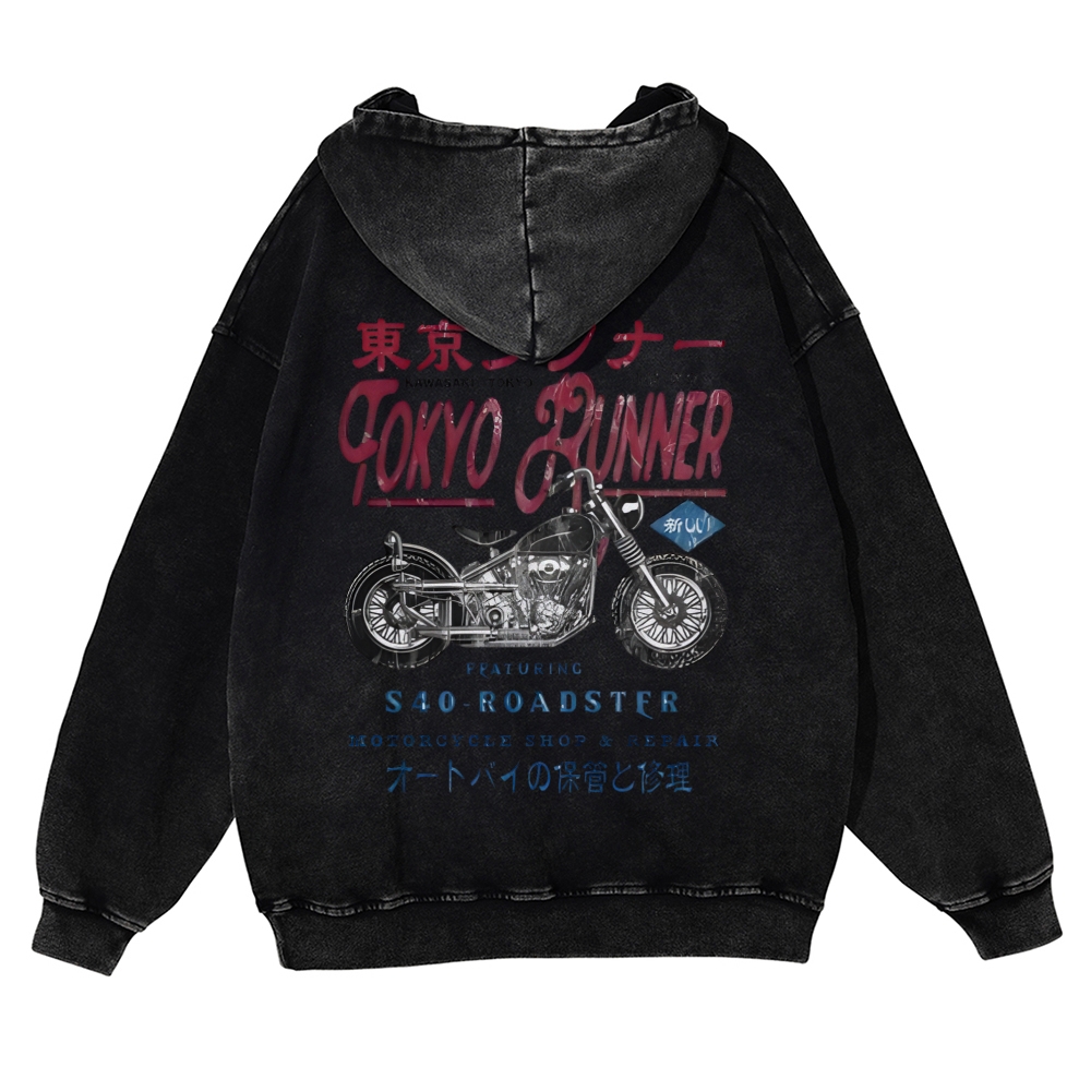 Kawasaki Motorcycle Bike Vintage Washed Cotton Back Art Hoodie