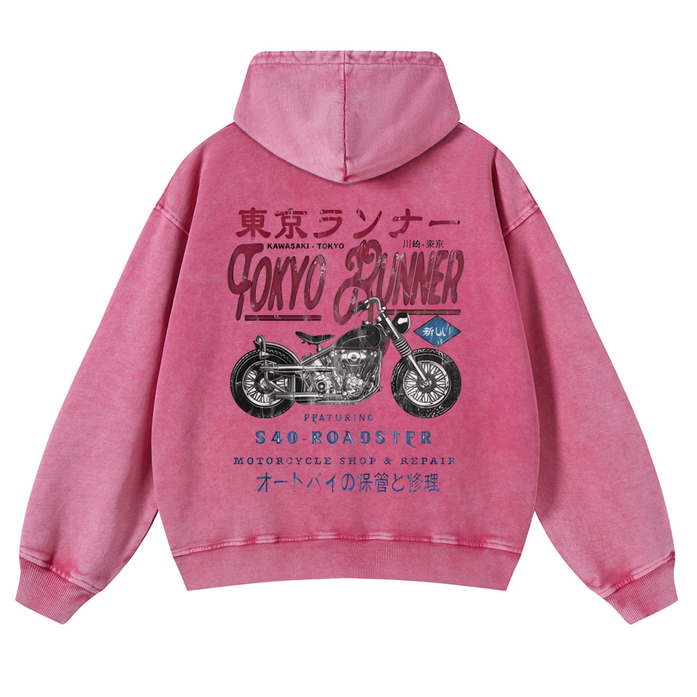 Kawasaki Motorcycle Bike Vintage Washed Cotton Back Art Hoodie