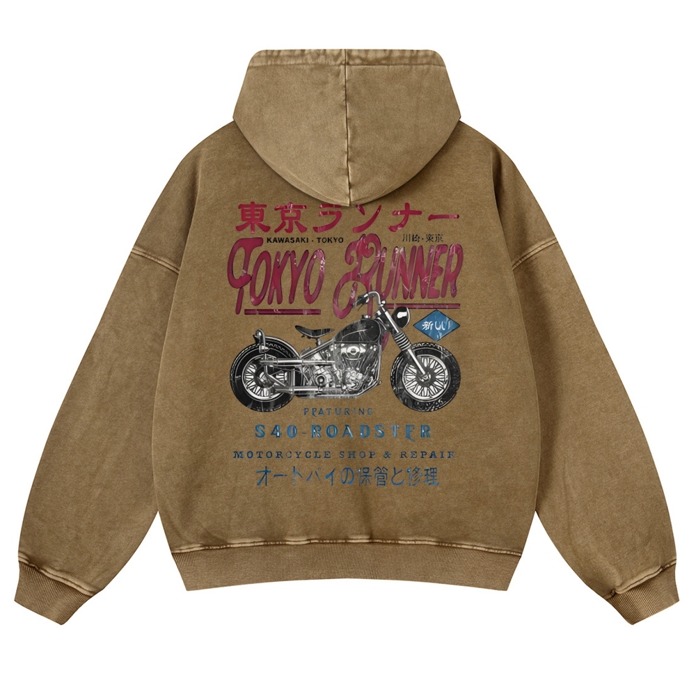 Kawasaki Motorcycle Bike Vintage Washed Cotton Back Art Hoodie