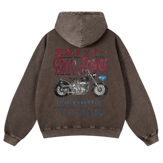 Kawasaki Motorcycle Bike Vintage Washed Cotton Back Art Hoodie
