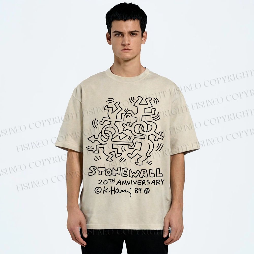 Unisex Keith Haring Stonewall Riots Printed Washed Tee