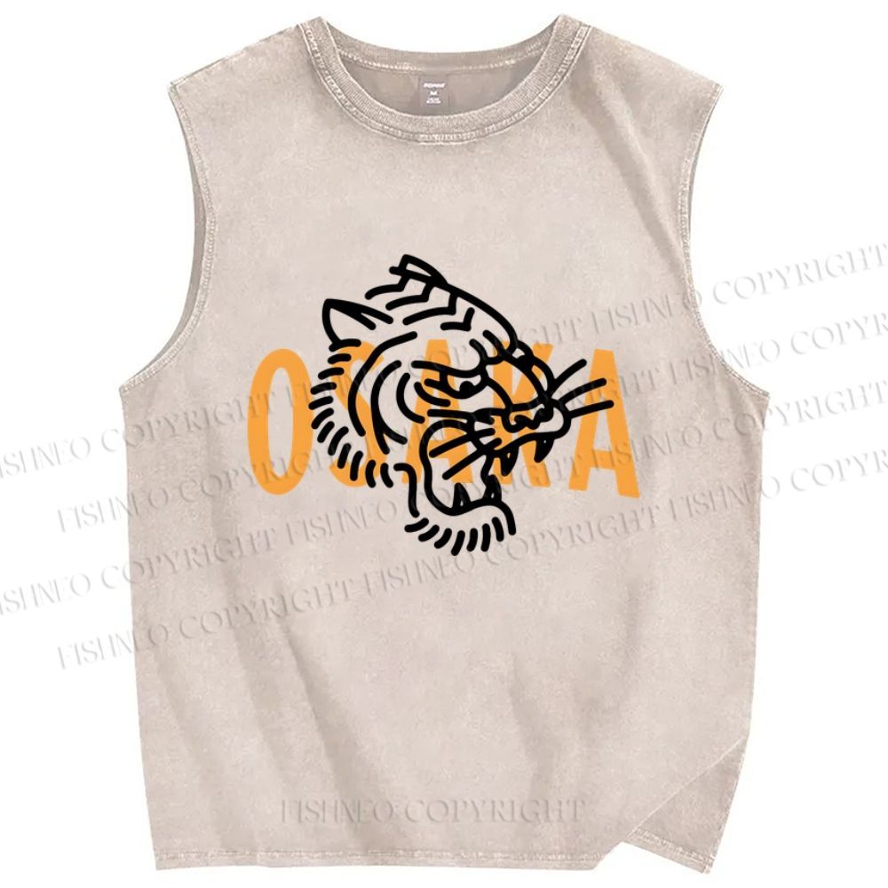 Unisex Osaka Tiger Printed Washed Tank Top