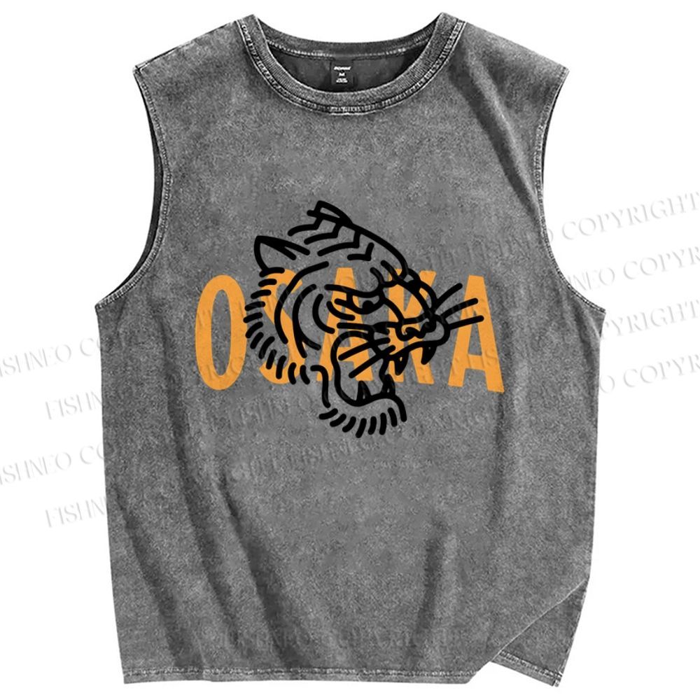 Unisex Osaka Tiger Printed Washed Tank Top