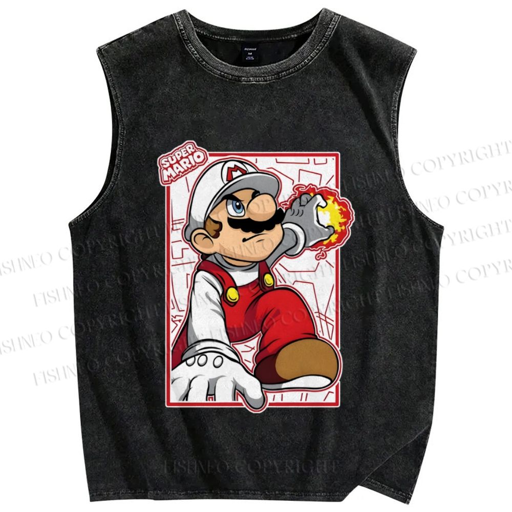 Unisex Super Mario Printed Washed Tank Top