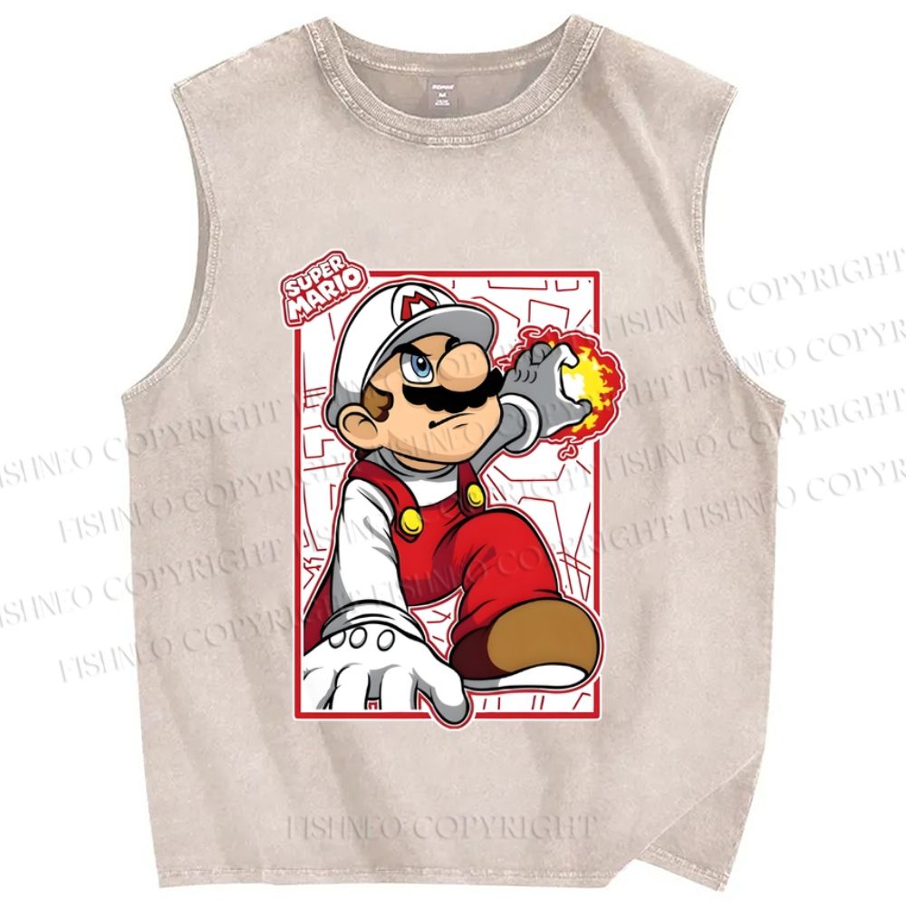 Unisex Super Mario Printed Washed Tank Top