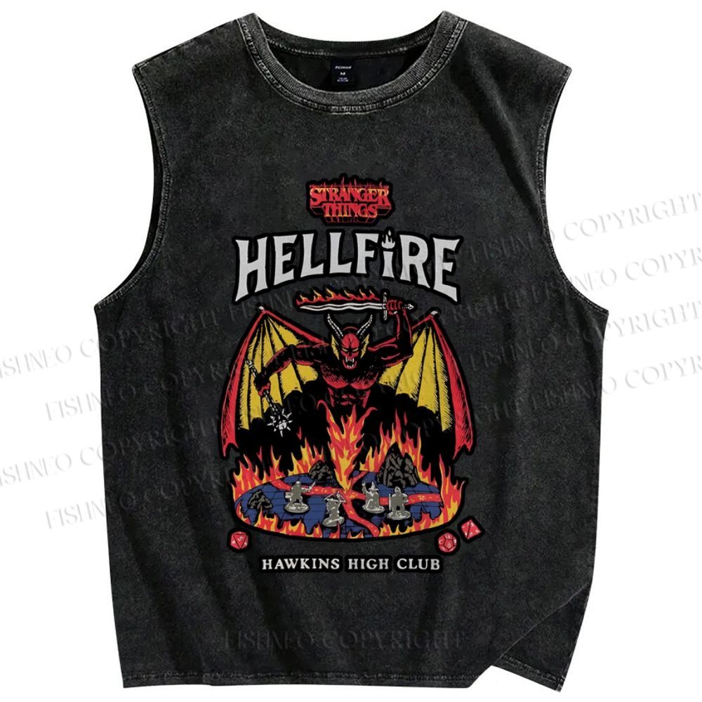 Unisex Stranger Things Hell Fire Printed Washed Tank Top