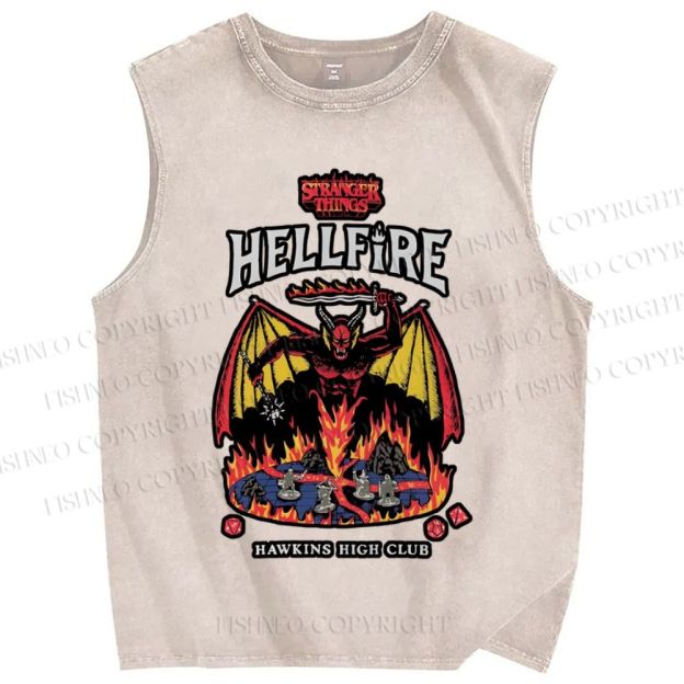 Unisex Stranger Things Hell Fire Printed Washed Tank Top