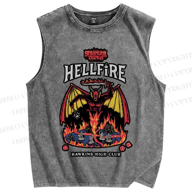 Unisex Stranger Things Hell Fire Printed Washed Tank Top