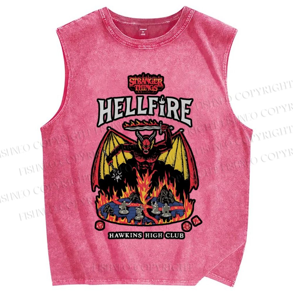 Unisex Stranger Things Hell Fire Printed Washed Tank Top