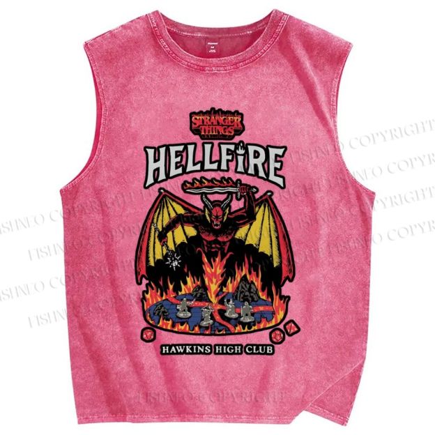 Unisex Stranger Things Hell Fire Printed Washed Tank Top