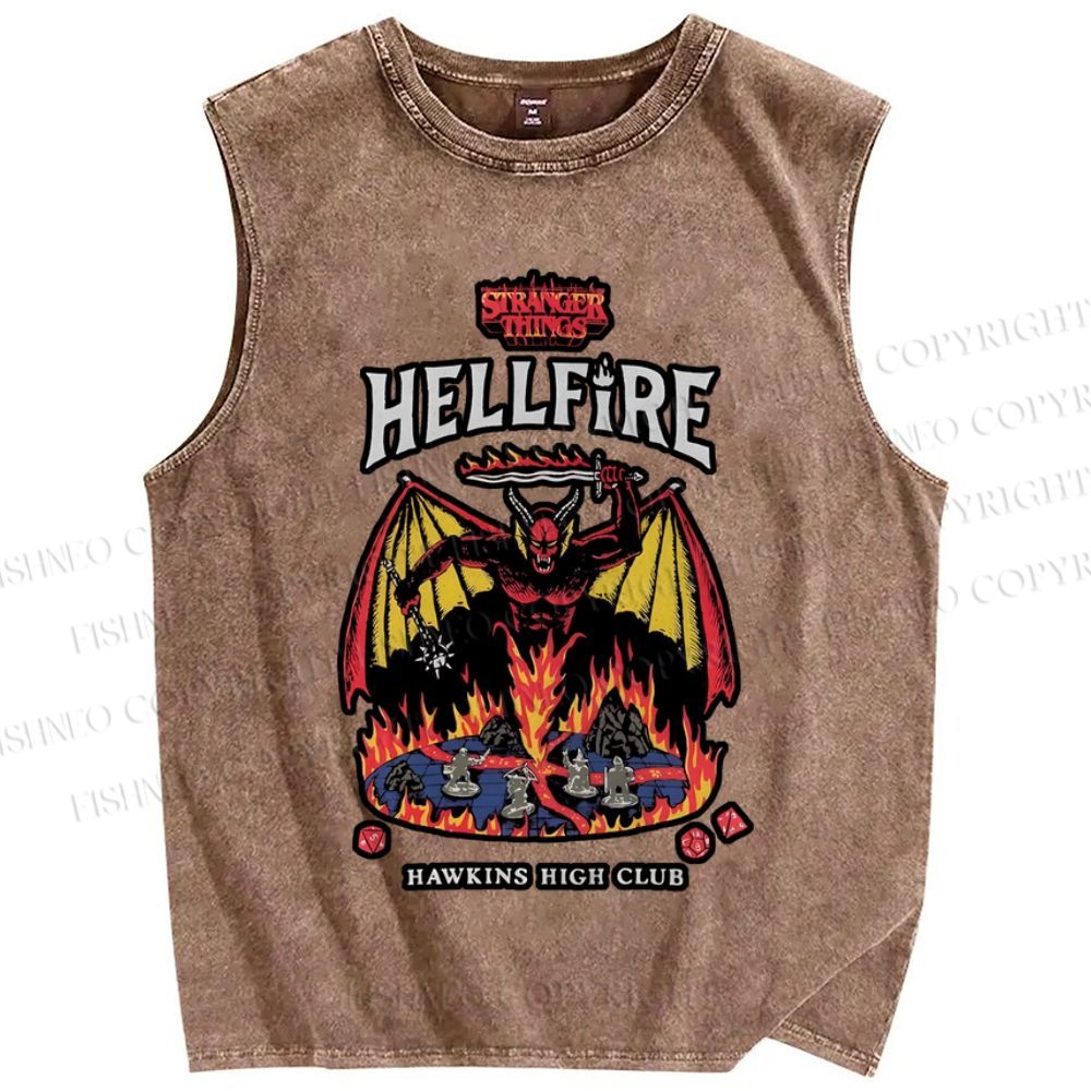Unisex Stranger Things Hell Fire Printed Washed Tank Top