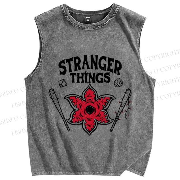 Unisex Stranger Things Printed Washed Tank Top