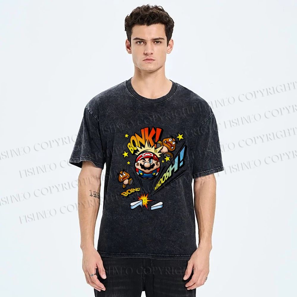 Unisex Super Mario Bouncing Printed Washed Tee