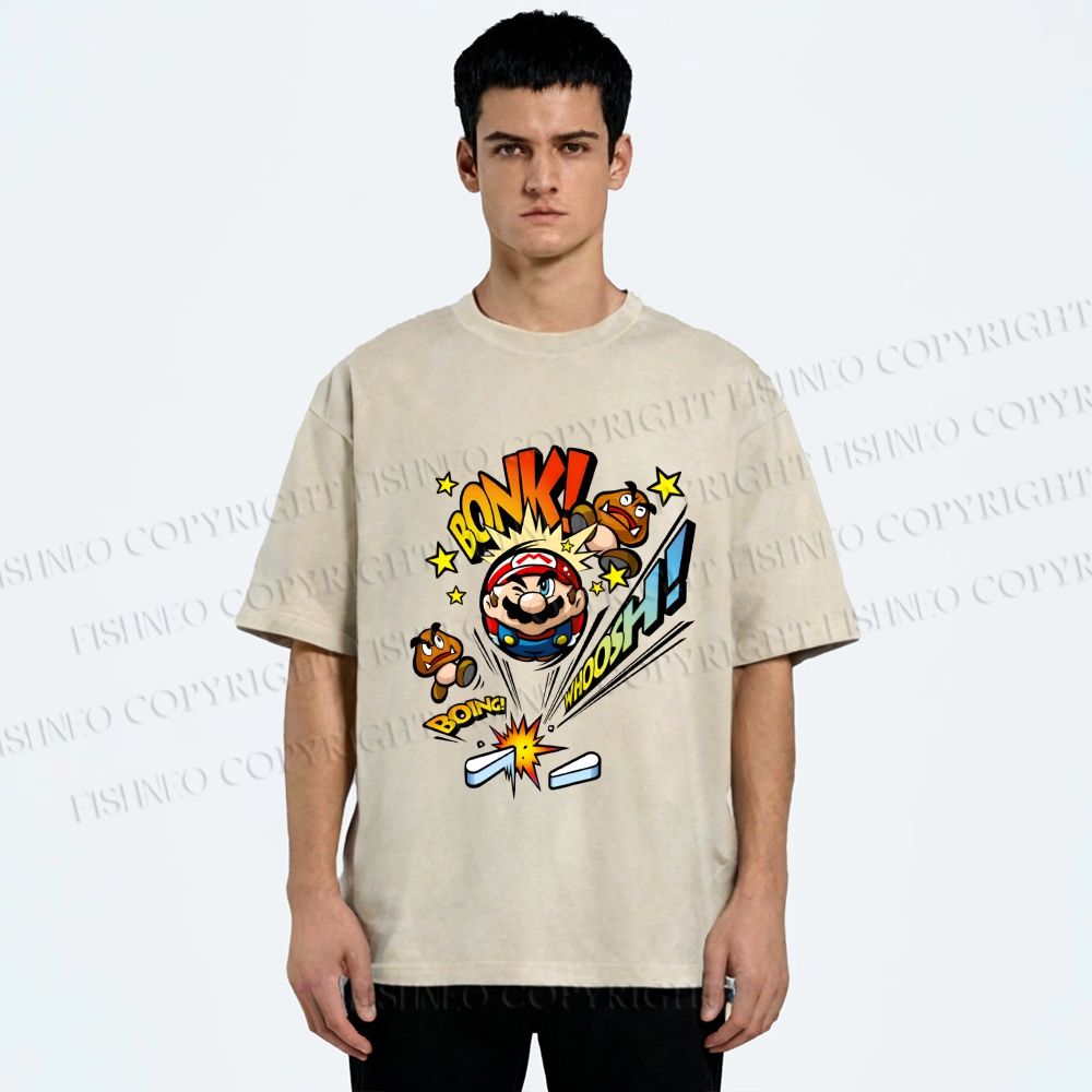 Unisex Super Mario Bouncing Printed Washed Tee