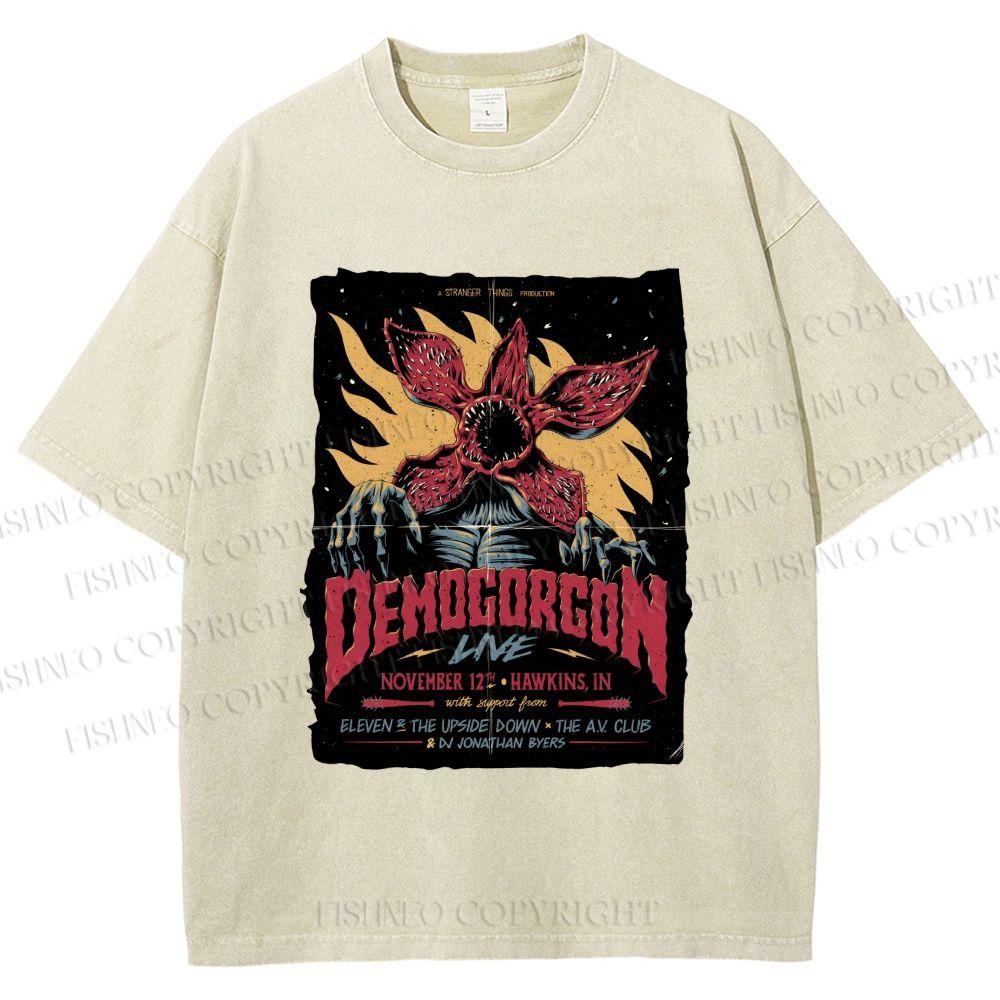 Unisex Stranger Things Retro Poster Printed Washed Tee