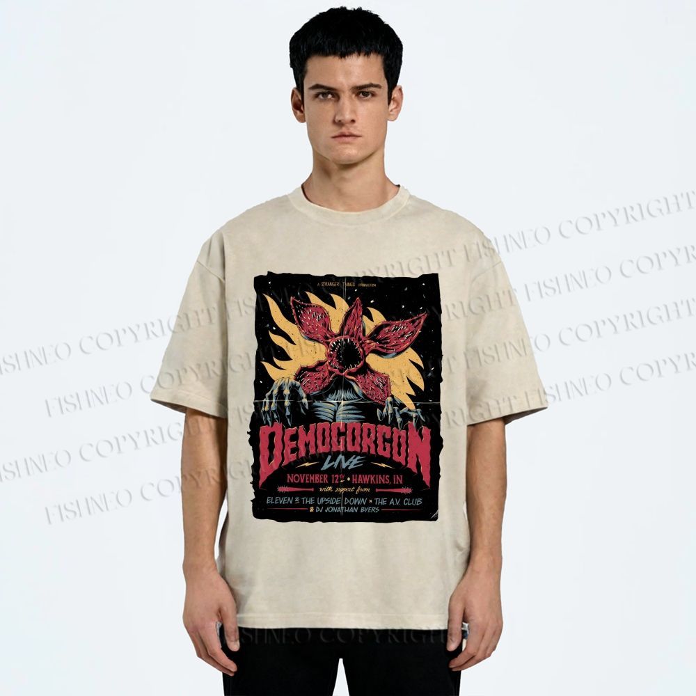 Unisex  Stranger Things Retro Poster Printed Washed Tee