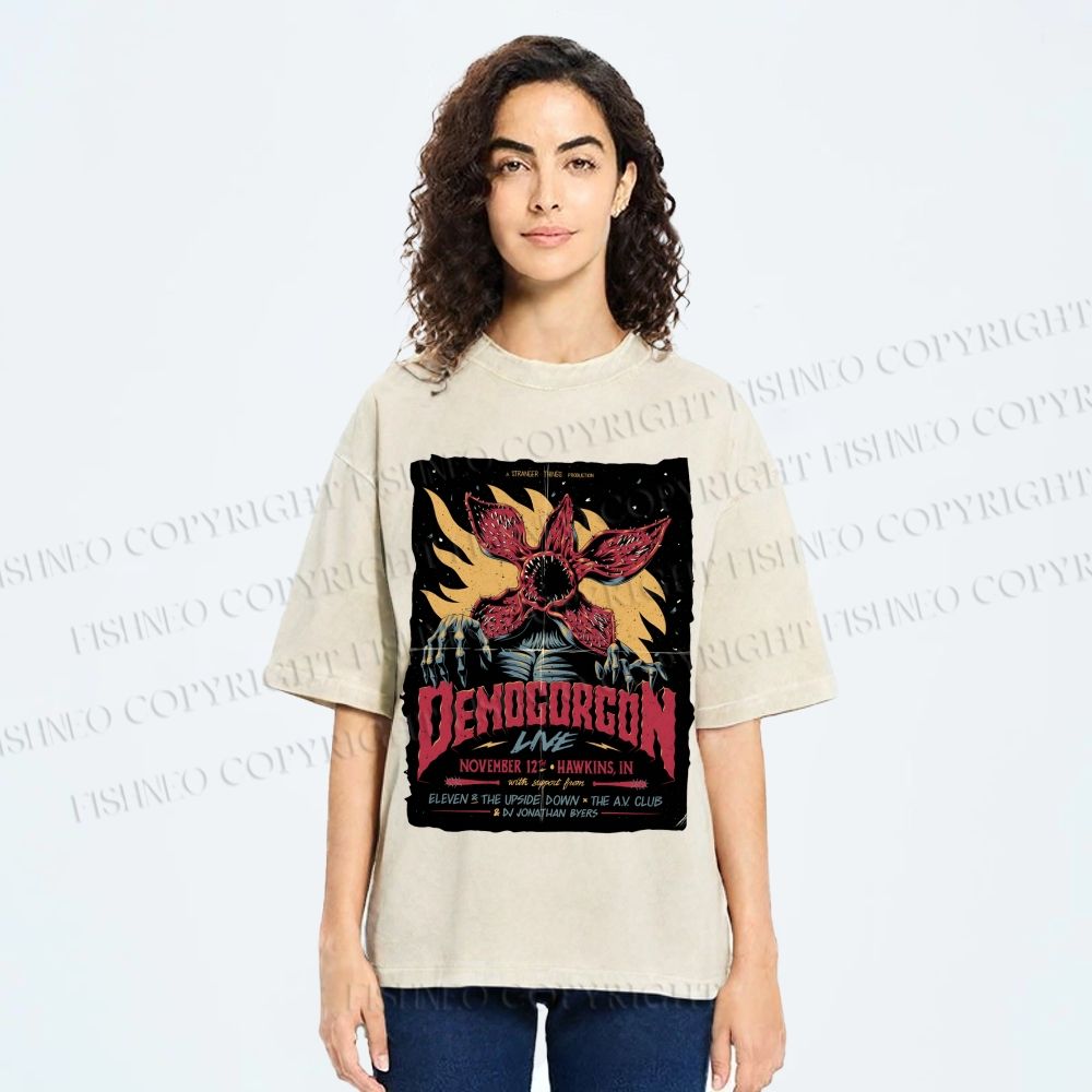 Unisex  Stranger Things Retro Poster Printed Washed Tee