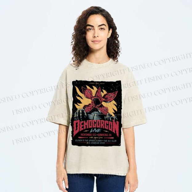 Unisex  Stranger Things Retro Poster Printed Washed Tee
