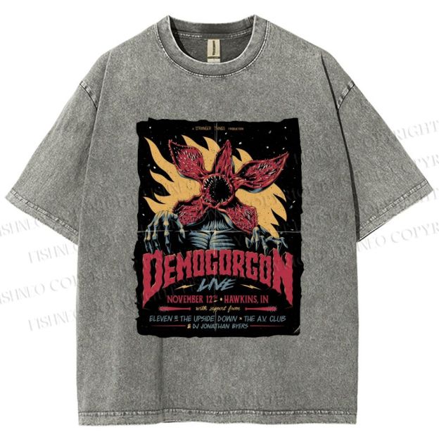 Unisex  Stranger Things Retro Poster Printed Washed Tee