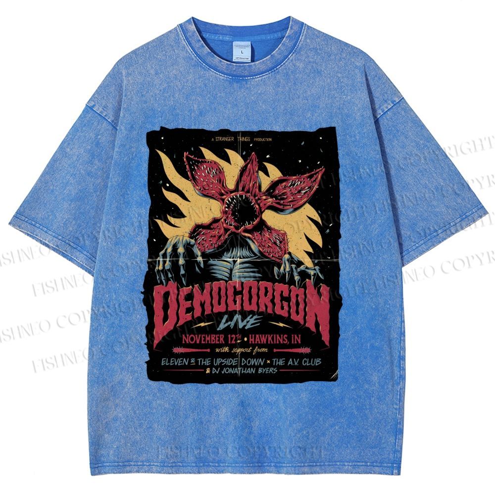 Unisex  Stranger Things Retro Poster Printed Washed Tee
