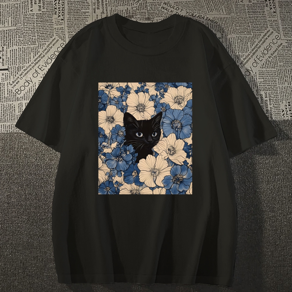   Cat & Flowers Classic T-Shirt