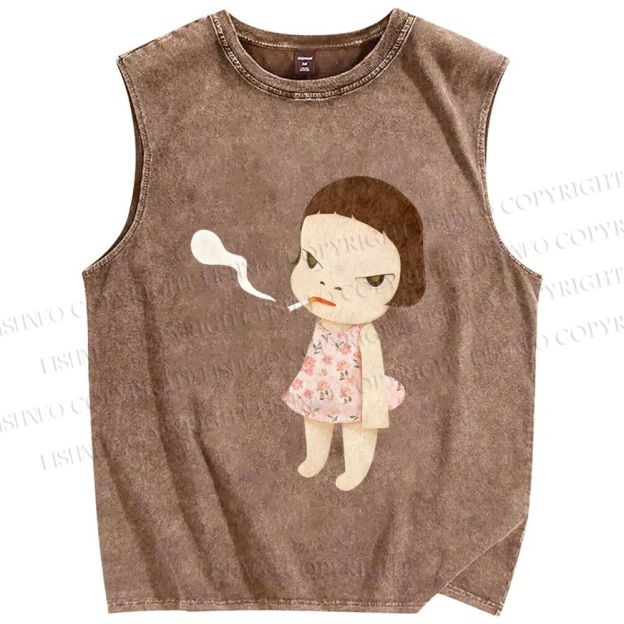 Unisex Yoshitomo Nara Smoking Girl Printed Washed Tank Top