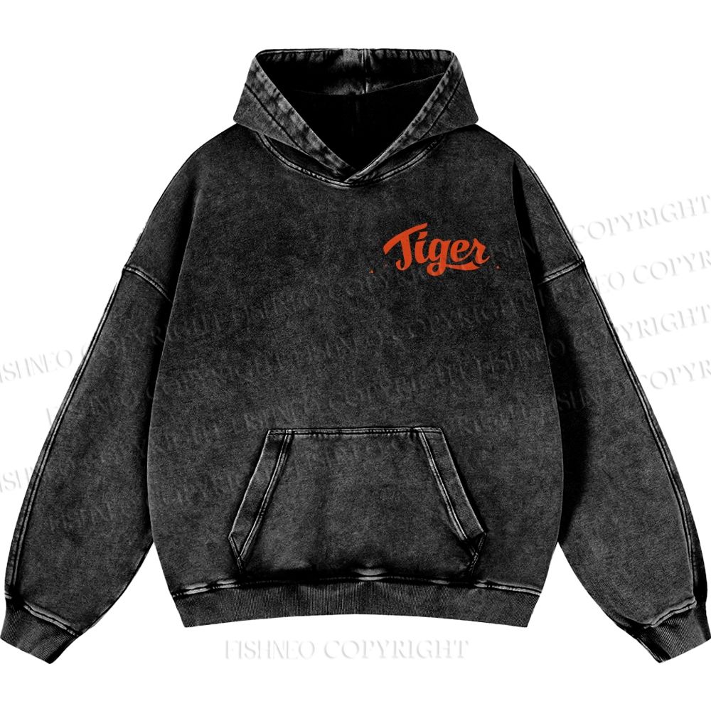 Unisex Casual Tiger Printed Double-sided Washed Hoodie