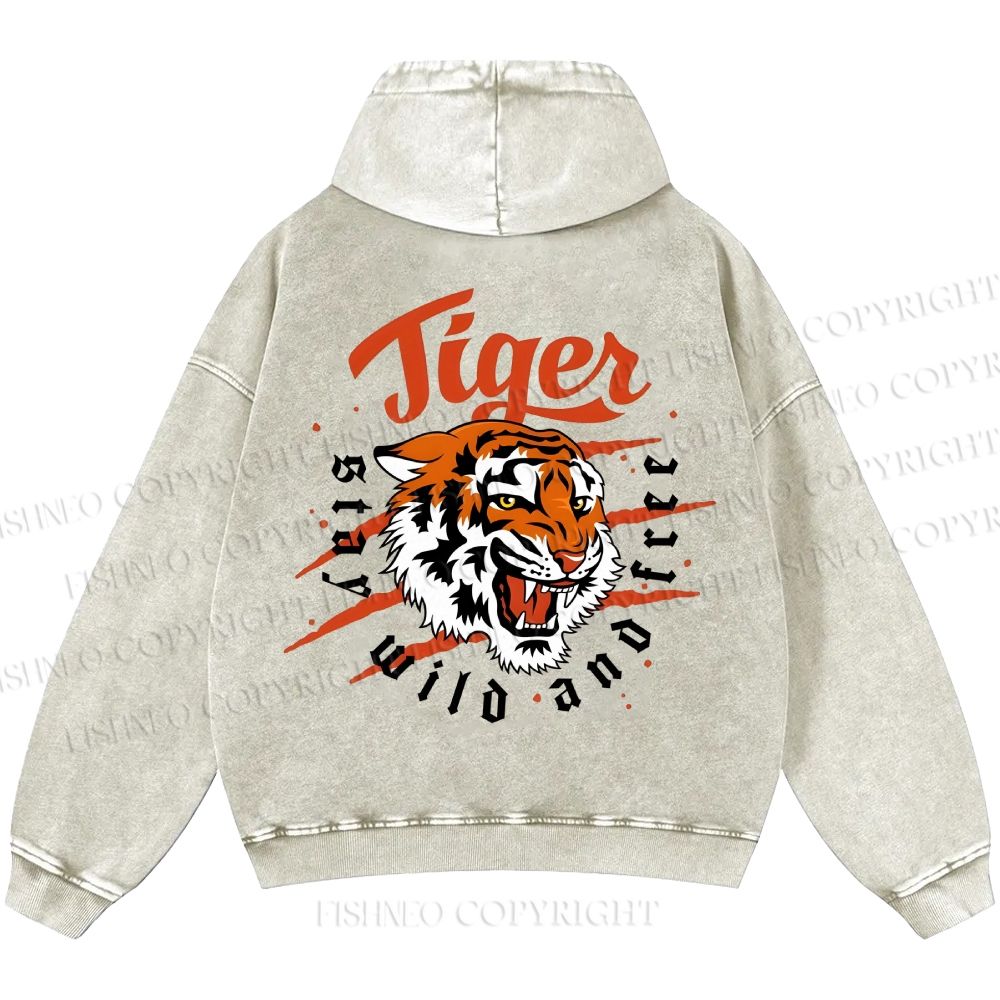 Unisex Casual Tiger Printed Double-sided Washed Hoodie
