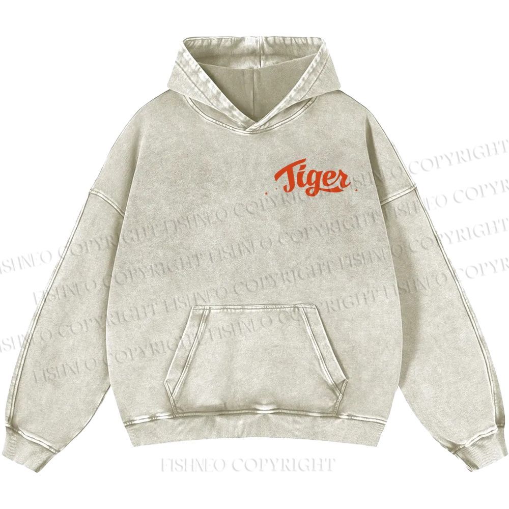 Unisex Casual Tiger Printed Double-sided Washed Hoodie