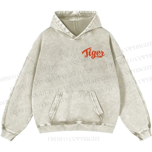 Unisex Casual Tiger Printed Double-sided Washed Hoodie