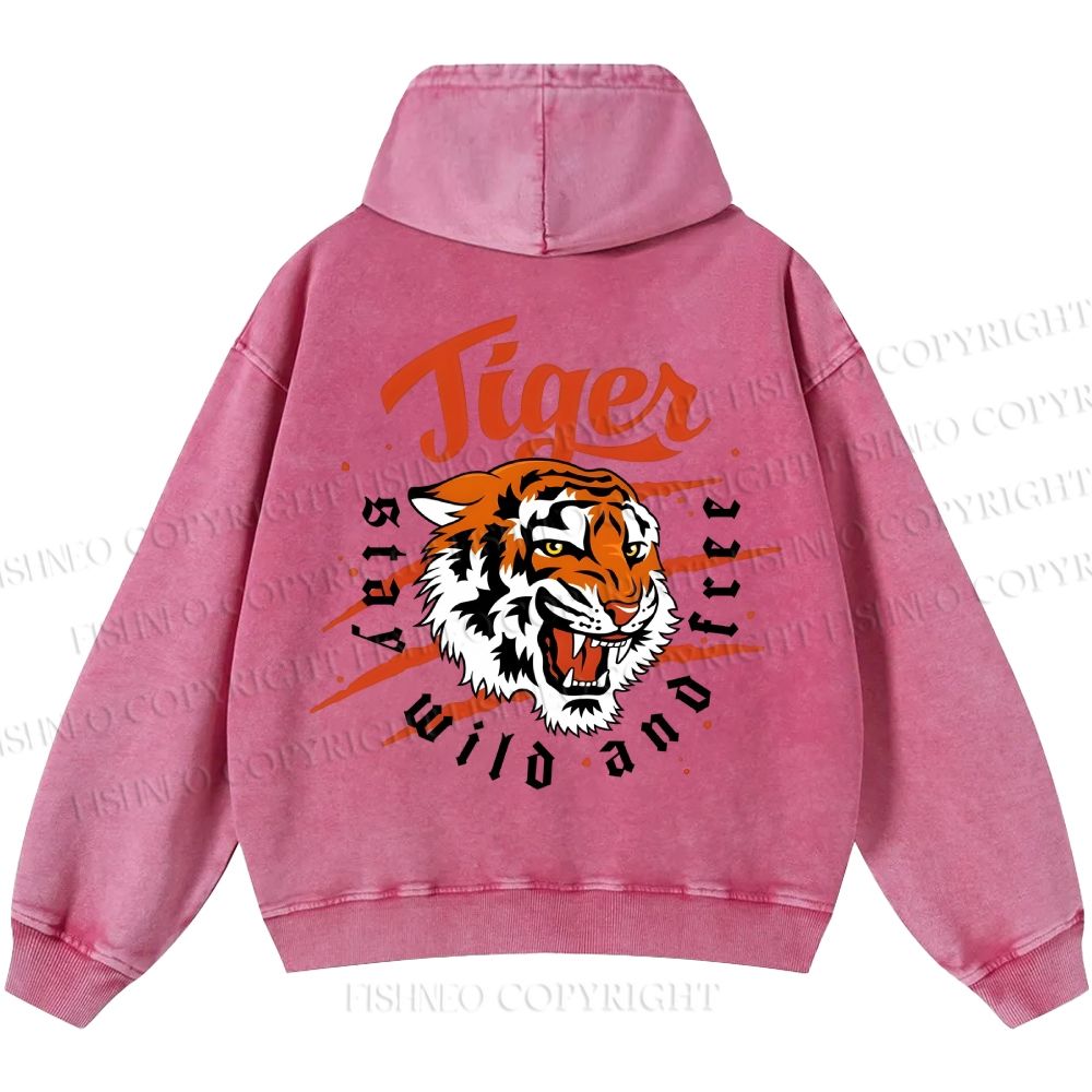 Unisex Casual Tiger Printed Double-sided Washed Hoodie
