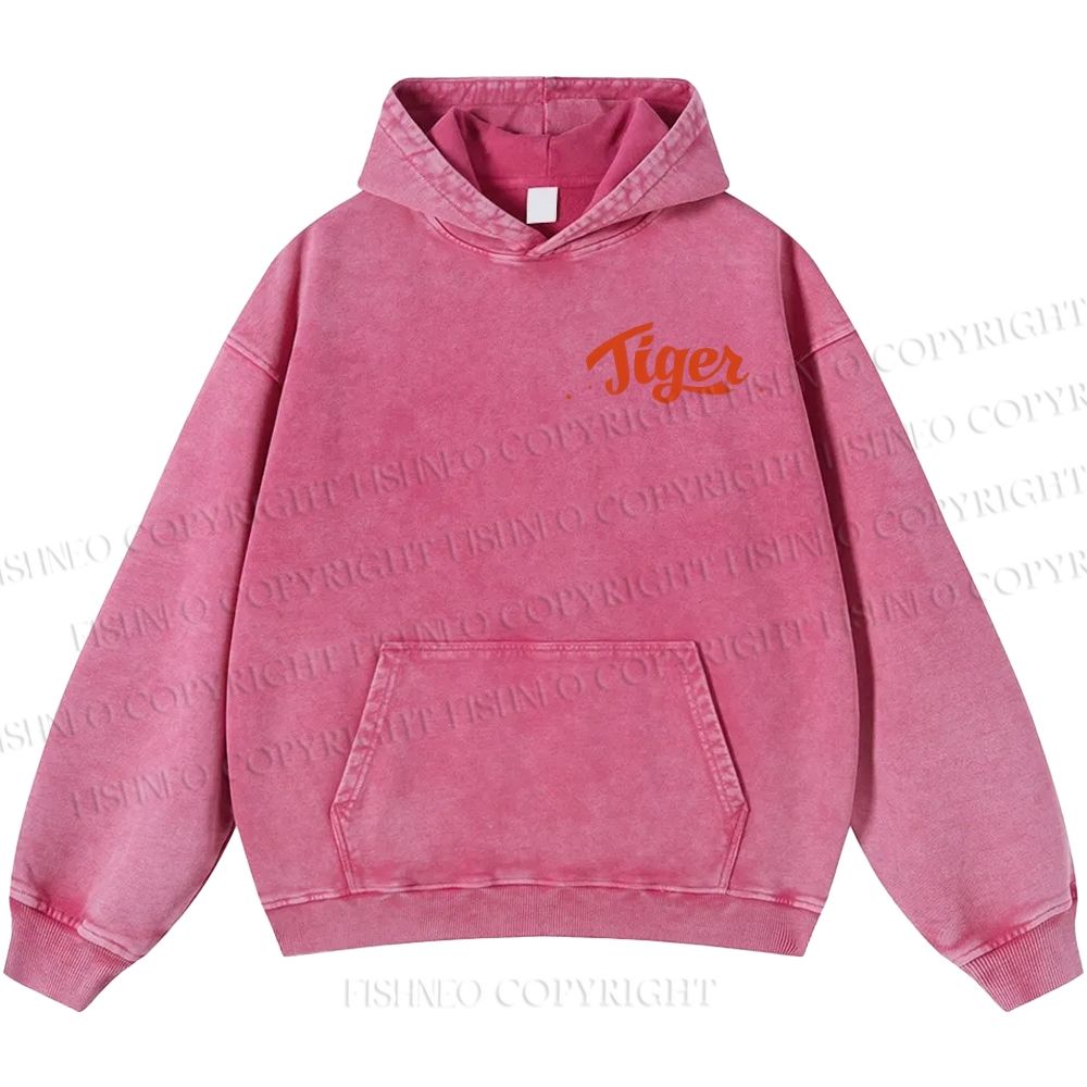 Unisex Casual Tiger Printed Double-sided Washed Hoodie