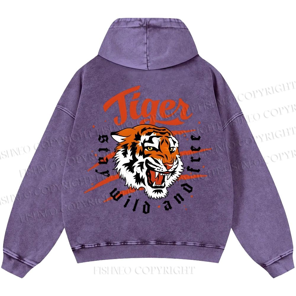 Unisex Casual Tiger Printed Double-sided Washed Hoodie
