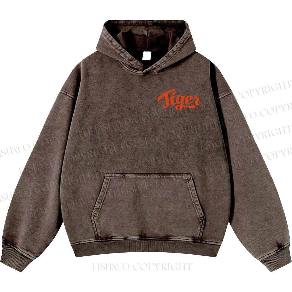 Unisex Casual Tiger Printed Double-sided Washed Hoodie