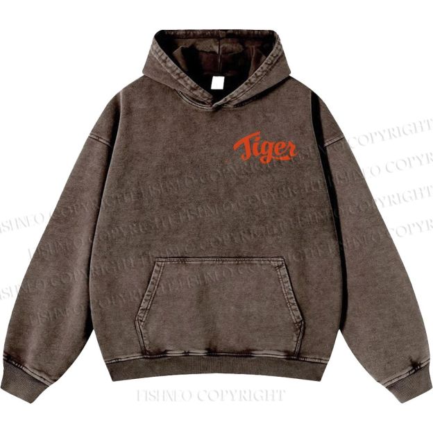 Unisex Casual Tiger Printed Double-sided Washed Hoodie