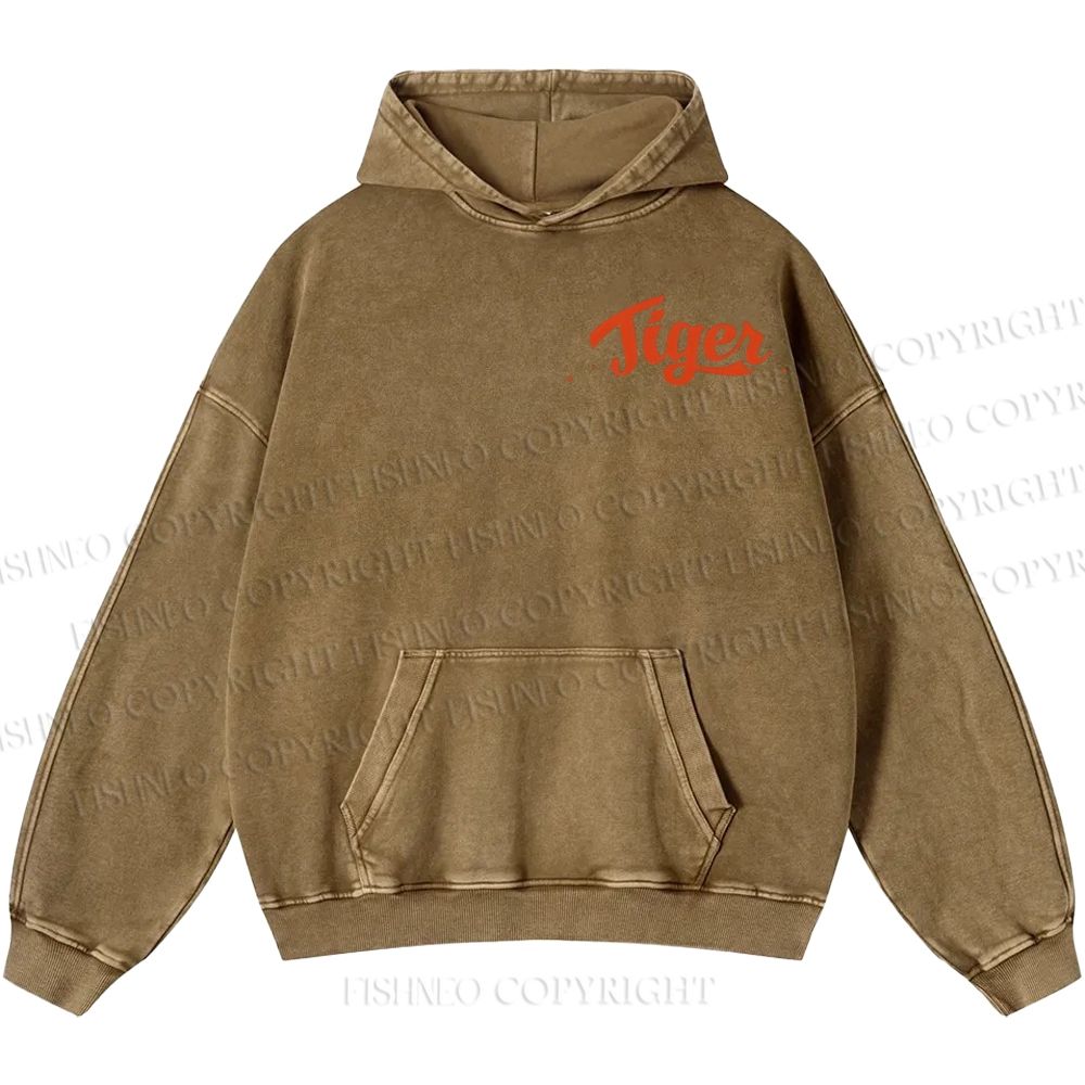 Unisex Casual Tiger Printed Double-sided Washed Hoodie