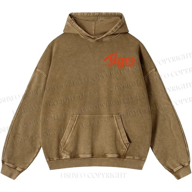 Unisex Casual Tiger Printed Double-sided Washed Hoodie
