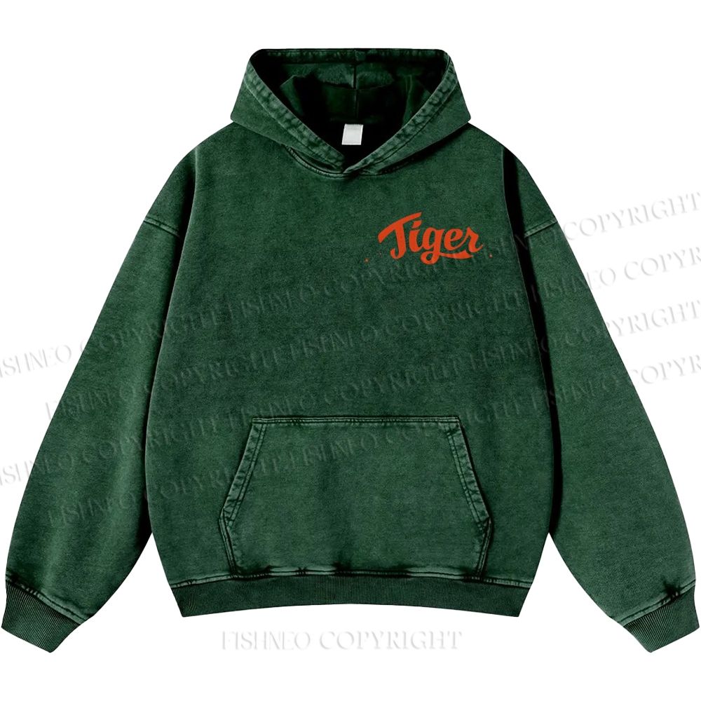 Unisex Casual Tiger Printed Double-sided Washed Hoodie