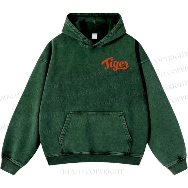 Unisex Casual Tiger Printed Double-sided Washed Hoodie
