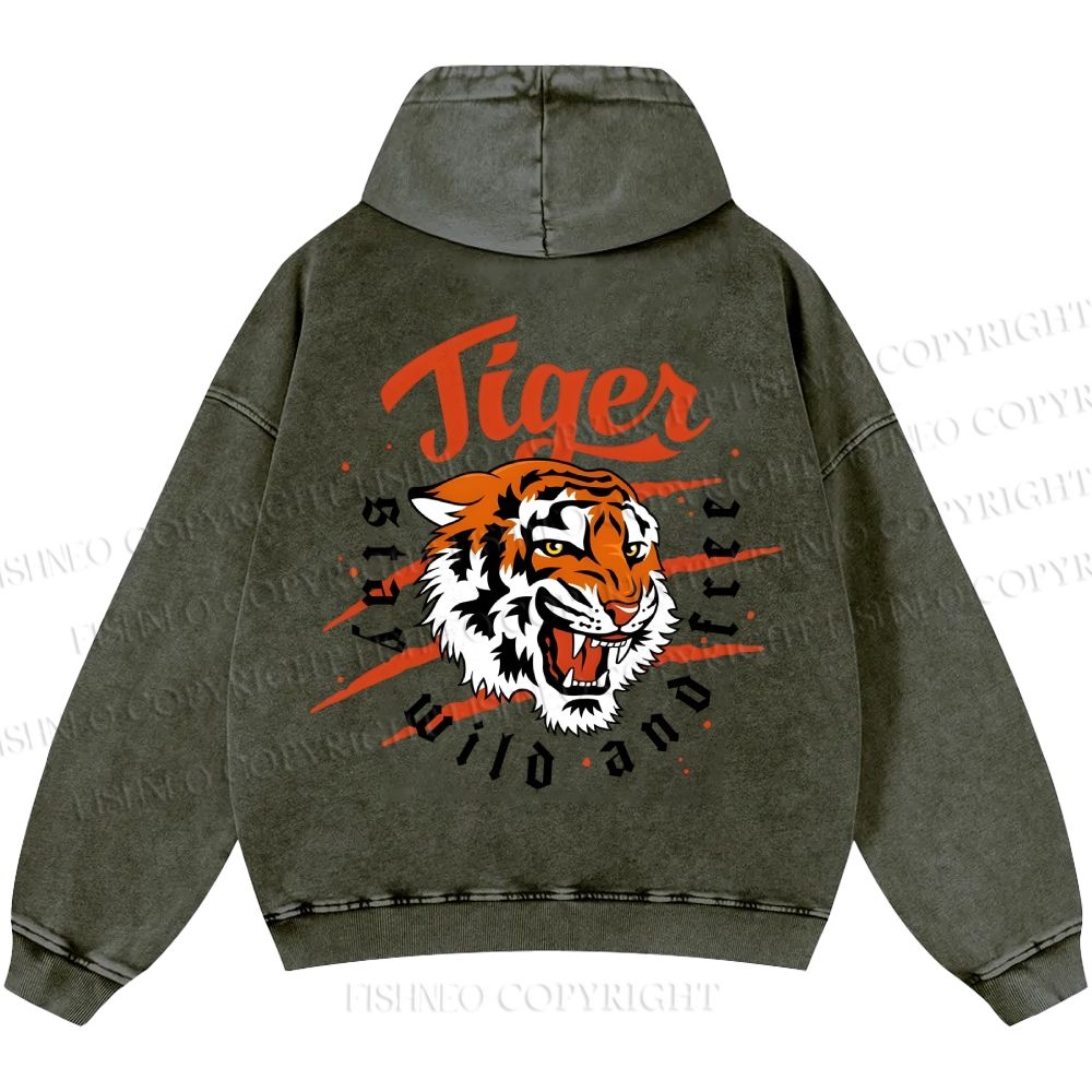 Unisex Casual Tiger Printed Double-sided Washed Hoodie