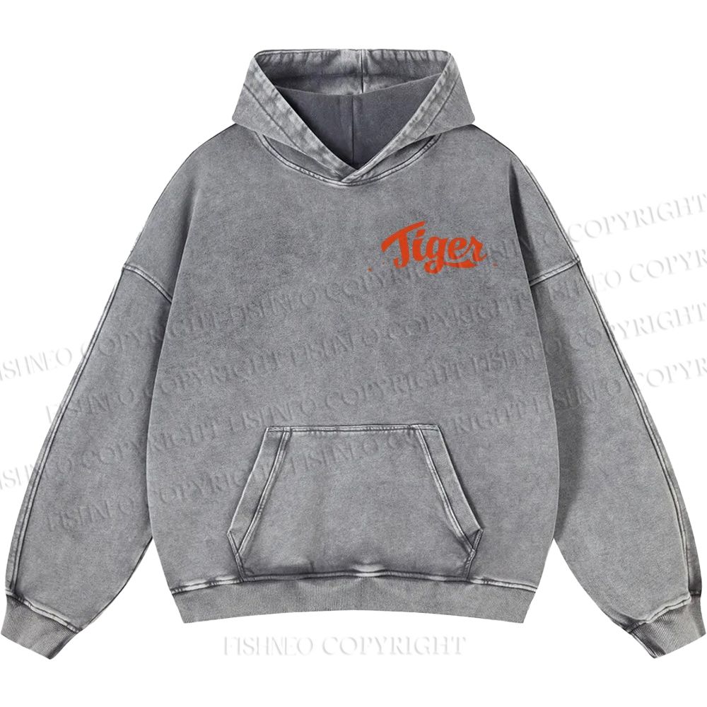 Unisex Casual Tiger Printed Double-sided Washed Hoodie