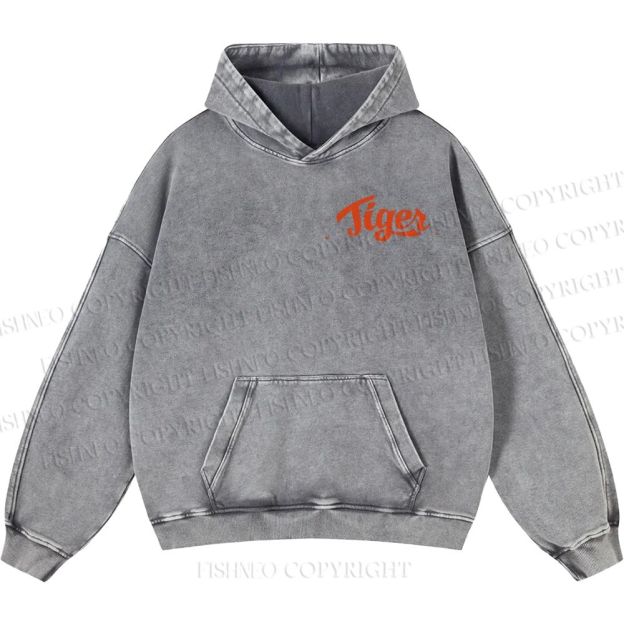 Unisex Casual Tiger Printed Double-sided Washed Hoodie