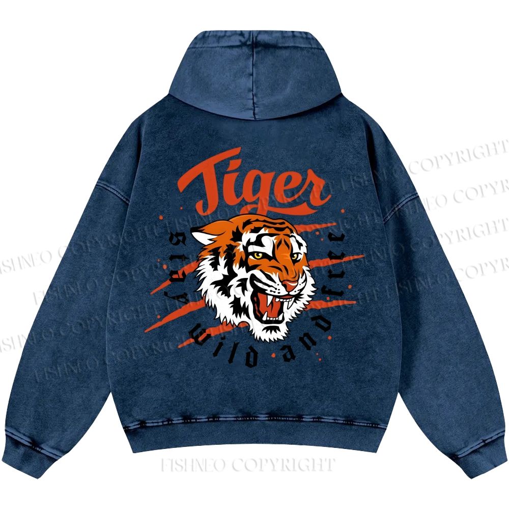 Unisex Casual Tiger Printed Double-sided Washed Hoodie