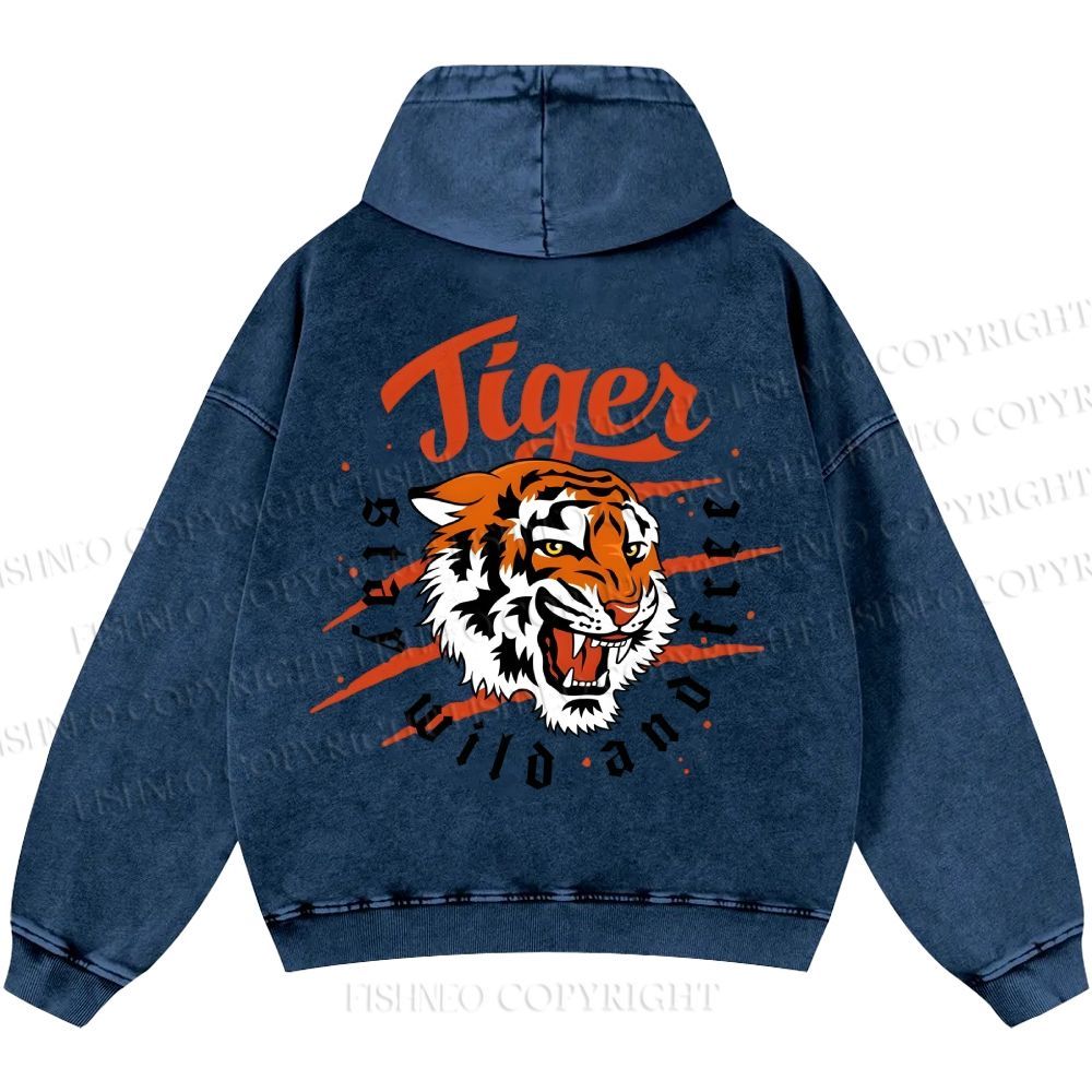 Unisex Casual Tiger Printed Double-sided Washed Hoodie