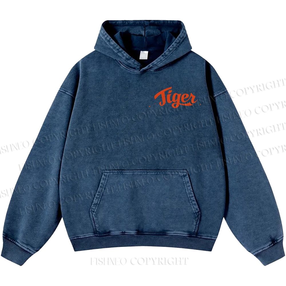 Unisex Casual Tiger Printed Double-sided Washed Hoodie