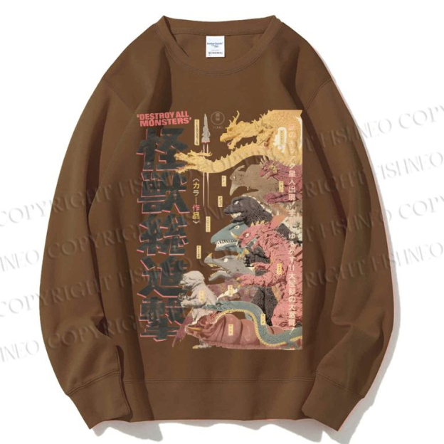 Unisex Destroy All Monsters Godzilla Vintage Printed Sweatshirt