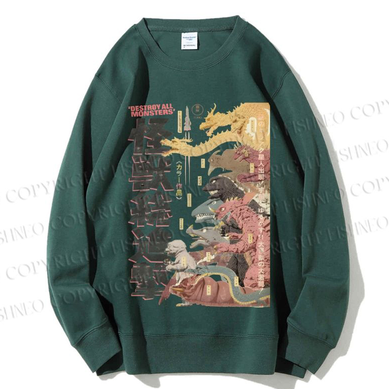 Unisex Destroy All Monsters Godzilla Vintage Printed Sweatshirt