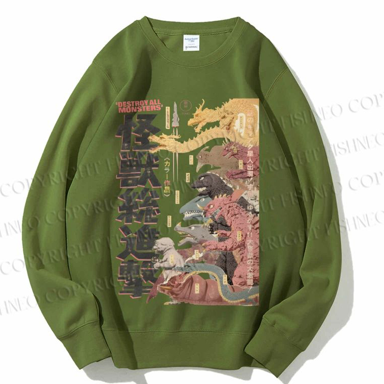 Unisex Destroy All Monsters Godzilla Vintage Printed Sweatshirt