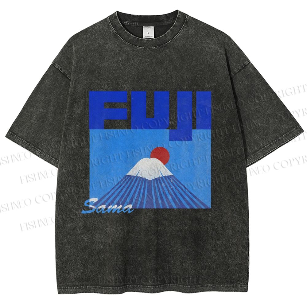 Unisex Mount Fuji Printed Washed Tee