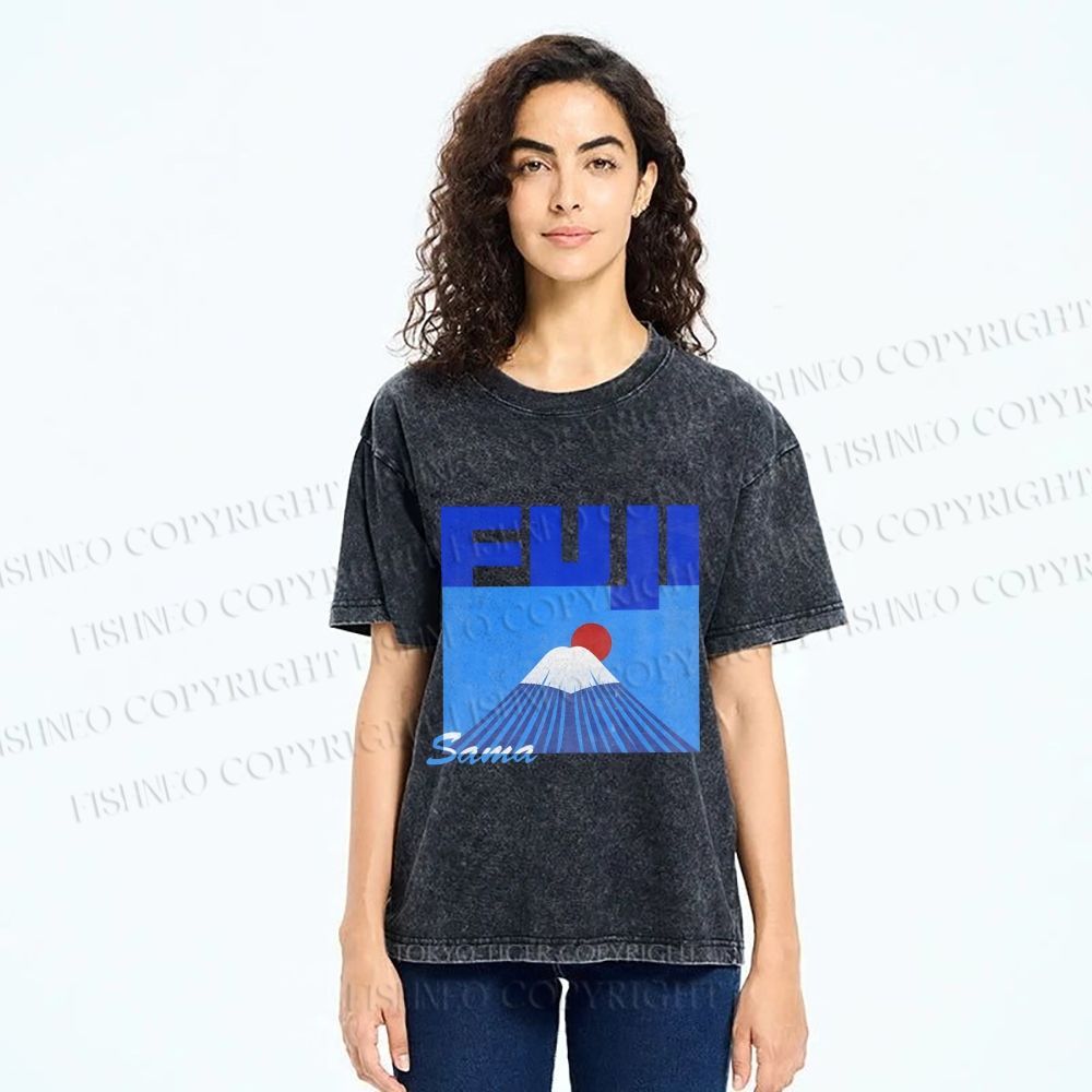 Unisex Mount Fuji Printed Washed Tee